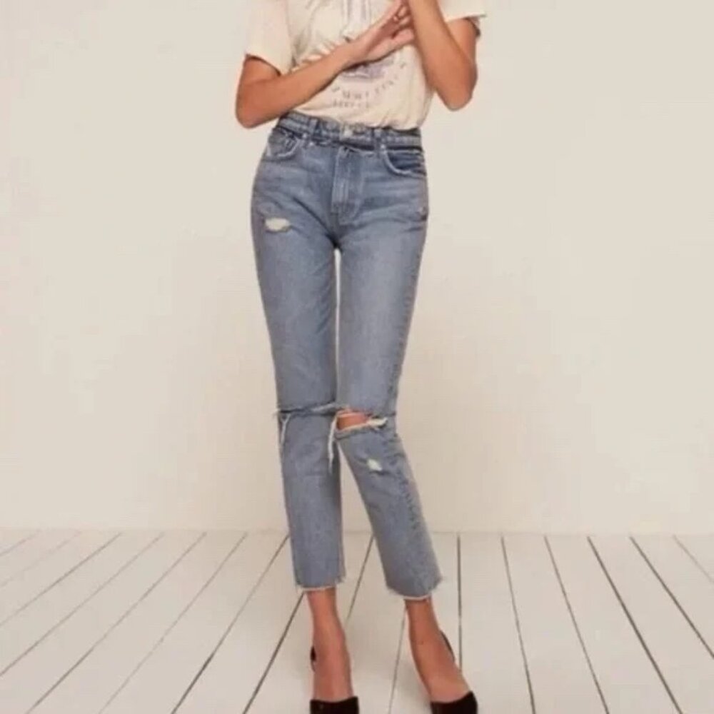 REFORMATION Chopped Cigarette Distressed Frayed Waist Jean Size 24